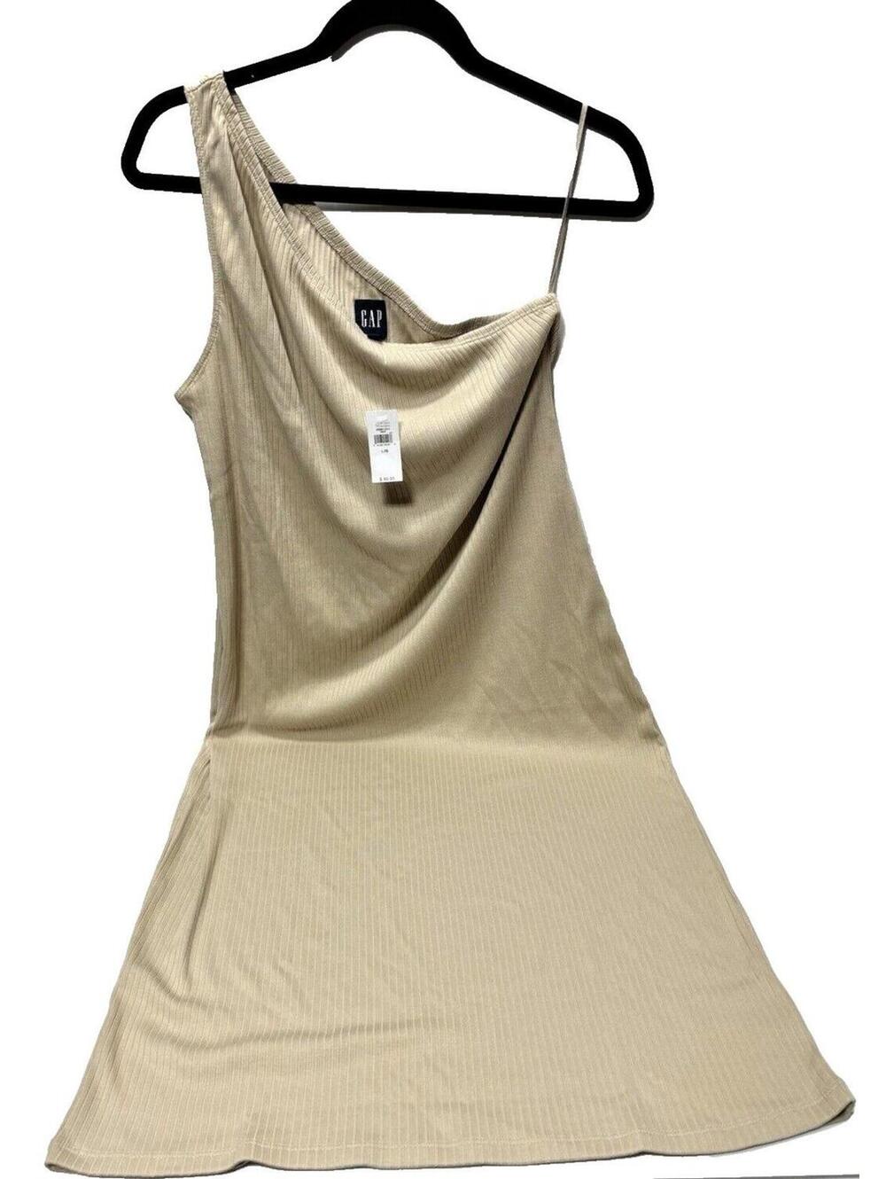 Women’s Gap One-Shoulder Ribbed Knit Long Dress – Nude Beige, New, Size Large